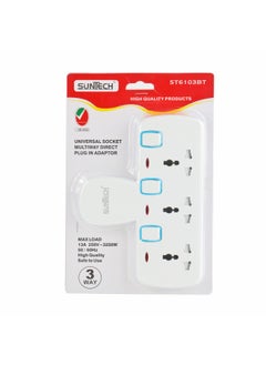 اشتري Universal Socket 3Way Direct Plug In Adaptor
 | Individual Switches |Indicator Lights| Child Safety Shutters |Fire-Resistant Materials | Bs Plug |3250W | Esma Certified St6103Bt في الامارات