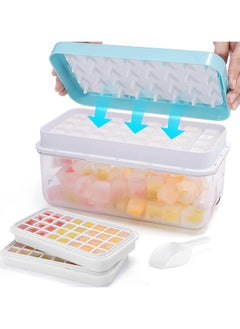 Buy Beyond Basics Ice Cube Tray With Lid Storage Box - Press Type 32x2 Double Ice Cubes Tray Easy Press Silicone Ice Cube Tray with Ice Container Blue in UAE