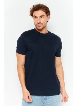 Buy Men Crew Neck Short Sleeve Plain T Shirt, Navy in UAE