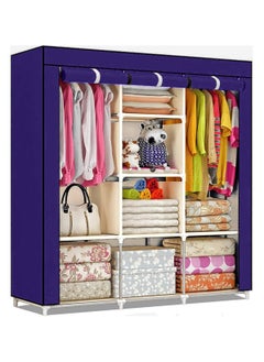 Buy Portable Wardrobe Storage Closet And Clothes Organizer cyan color in UAE