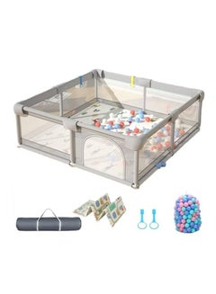 Buy Baby Playpen Large with Mat, Playpen for Babies and Toddlers, Safety Infant Activity Center Baby Play Pen with Zipper Gate, Sturdy Playpen with Balls & Accessories(Grey) in UAE