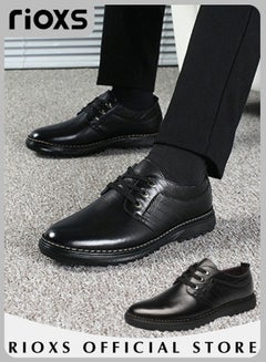 Buy Men's Business Formal Casual Leather Shoes Lace-Up Round Toe Fashion Oxford Shoes With Low Heel in UAE