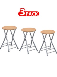 Buy 3 Pack For Folding Stool Round Portable Folding Stool Wood Seat Light in UAE