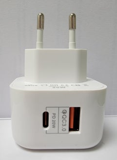 Buy 20W Adapter USB-C 2 Ports Super Fast Charging Travel Adapter (EU Plug) in UAE