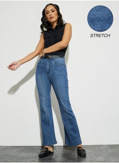 Buy High Rise Seam Detail Flare Fit Jeans in Saudi Arabia