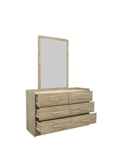 اشتري Supreme 6 Drawers Master Dresser With Mirror Dressers Organizer For Bed Room Living Room Closet Hallway Nursery -French Sonoma Oak في الامارات