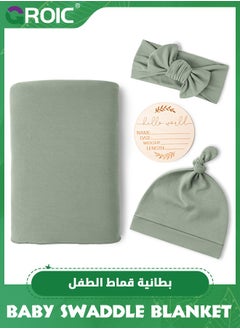 Buy Baby Swaddle Blanket and Headband Set,Newborn Receiving Blanket with Matching Headband and Beanie Set Baby Swaddle Nursery Swaddle Wrap in UAE