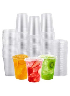 Buy 200 Clear Plastic Cups with Flat Lids - 12oz Disposable Cold Drinking Cups for Smoothie, Milkshake, Bubble Tea, Parfait in Saudi Arabia