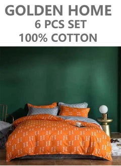 Buy 6-Piece Single Size Cotton Printed Combination Duvet Cover Set Includes 1xFitted Bedsheet 120x200+30cm, 1xDuvet/Bed Cover 160x210 cm, 2xPillowcase 55x80cm, 2xCushion Case 45x70cm Multicolour in UAE