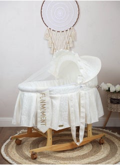 Buy Baby cradle Moses basket for babies with mosquito net with wooden wheeled holder in Saudi Arabia