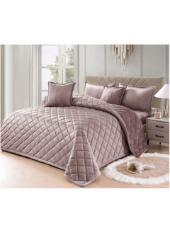 Buy Single winter quilt set, two sides system, velvet face and soft fur face, 4 pieces, light fixed filling, quilt size 160 x 210 cm in Saudi Arabia