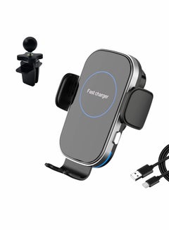 اشتري Car Phone Mount with Wireless Charger, 15W Qi Fast Charging, Auto-Clamping Car Charger for iPhone, Samsung في الامارات