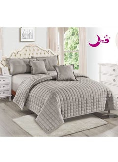 Buy 6-Piece Quilted Compressed Comforter Set Microfiber Light Gray in Saudi Arabia