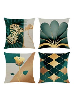 Buy Decorative Cushion Covers, 4 Pcs 45 x 45 Linen Leaves Throw Pillow Cases Gold Teal Farmhouse Natural Cushion Covers 18x18 Sofa Cushions Modern Living Room Outdoor Garden in UAE