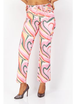 اشتري Women Fashion Fit Abstract Print Denim Jean, Bright Pink في الامارات