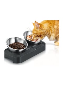 Buy Raised Cat Bowl with Stainless Steel, Non-Slip Silicone Mat & Raised Cat Feeder with 15° & 0° Tilting Neck Protective Bowl for Pets, Cats Food and Water Feeding in UAE