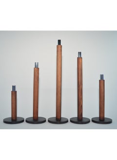 Buy Candle holder set of 5 pieces of different lengths, wood with aluminum base, decorative candle holder - for room decoration, dining table decor (brown) in Egypt