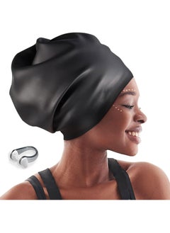 اشتري Extra Large Swim Cap, Braids and Dreadlocks Extensions Weaves Long Hair, Waterproof Silicone Cover Ear Bath Pool Shower Swimming Cap for Adult Youth to Keep Hair Dry, Easy to Put On and Off في الامارات