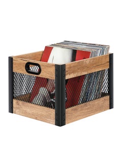 Buy Echo Audio Vinyl Record Storage Crate, LP Collection Organizer Box Made of Plywood and Metallic Mesh, Carry Handles, 65 Records Storage Capacity, Ideal Home Decor in UAE