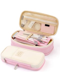 Buy large storage pencil case bag pouch organizer light pink in UAE