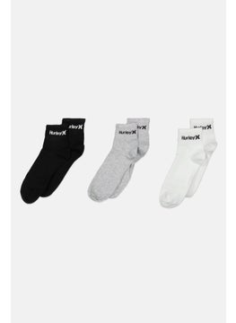 Buy Men 3 Pairs Brand Logo Quarter Socks, White/Grey/Black in UAE