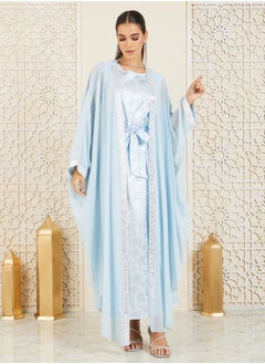 اشتري Embroidered Border Abaya and Self Tie Jacquard Dress Set في السعودية