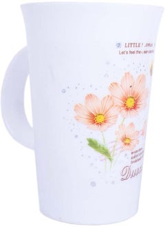 Buy Generic Plastic Large Cup With Flowers Design And Plastic Handle For Drinks - White in Egypt