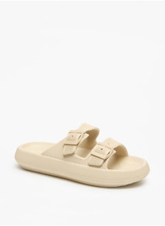 Buy Textured Slip-On Sandal with Buckle Detail in Saudi Arabia