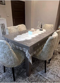 اشتري Fur jacquard dining chair covers, set of 6 chairs (gray) في مصر