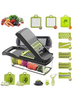 Buy Vegetable Chopper Onion Chopper Pro Spiralizer Multifunctional 15 in 1 Food Chopper, Kitchen Slicer Veggie Cutter Dicer With 10 Blades, Potato Tomato Garlic Salad Chopper with Container in UAE