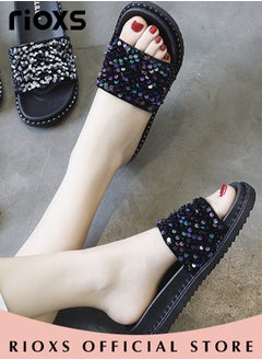 Buy Women's Summer Fashion Flipping Sequins Slippers Non-Slip Beach Sandals Soft Thick-soled Sandals for Indoor or Outdoor Use in UAE