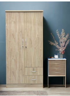 Buy MHF 2 Door Wooden Wardrobe, Cupboard Of Engineered Wood With 1 Lockable Drawer Perfect Modern Stylish Design Colour 622-LIGHT/OAK in UAE