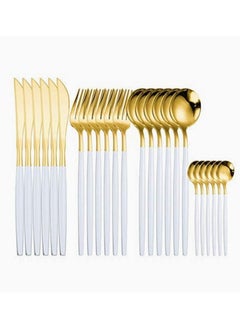 اشتري 24-Piece Stainless Steel Cutlery Set White/Gold في الامارات