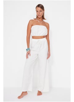 اشتري White Woven Linen Look Blouse Pants Set TBESS23AU00007 في مصر