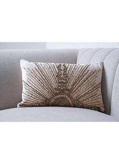 Buy Amira Beaded Filled Cushion 30x50cm-beige & Gold in UAE