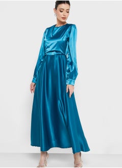 Buy Ruched Detail Satin Dress in UAE