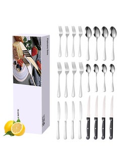 Buy 24-Piece Stainless Steel Flatware Cutlery Set Kitchen Utensils Set Knives Forks Spoons Tableware Set for Home Restaurant in UAE