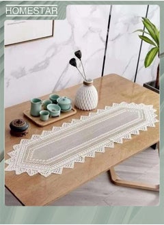 Buy White Lace Vintage Tablecloth Hollow Embroidered Table Runner Crochet Lace Table Cloth for Table Decoration Wedding Reception in UAE