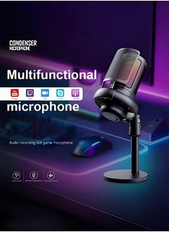 Buy Gaming Ready USB Microphone for PS5 and Mac Versatile Condenser Mic with RGB Lighting Mute Button Pop Filter Gain Knob and Monitoring Jack in Saudi Arabia