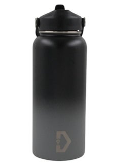 Buy Insulated Water Bottle Stainless Steel Sports Water Bottle With Wide Mouth & Straw Flip Leak Proof Reusable Hydro Flask Bottle for School & Travel - 32oz Black And Gray in Saudi Arabia