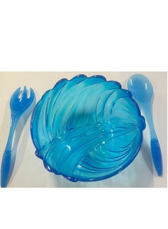 Buy Acrylic Salad Bowl With Fork And Scooper Blue in Egypt