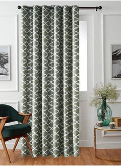 Buy Patio Sliding Door Grommet Room Divider Thermal Insulated Geometric Pattern Blackout Curtain Green/White 200x270cm in UAE