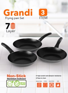 Buy 3-Piece Non-Stick Frying Pan Set Black and grey Big Frying Pan (26) Medium Frying Pan (24) Small Frying Pan (22)cm in Saudi Arabia