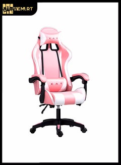 Buy Computer Gaming Chair, Ergonomic High Back Gaming Chair, Tilt and Height Adjustable Computer Chair with Neck Massage Lumbar Support, Comfort Armrests and Headrest Pink in Saudi Arabia