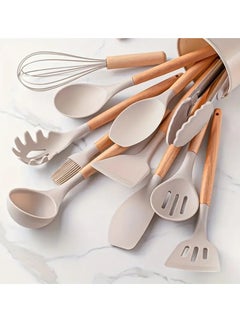 Buy 12pcs/set, Silicone Utensil Set, Kitchen Utensil Set, Safety Cooking Utensils Set, Non-Stick Cooking Utensils Set With Wooden Handle, Washable Modern Cookware in Saudi Arabia
