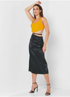 Buy Tie Waist Satin Midaxi Slip Skirt in Saudi Arabia