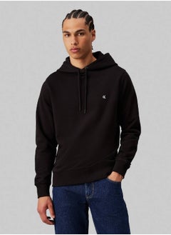 Buy Men's CK Embroidered Badge Pullover Hoodie - Cotton, Black in Saudi Arabia