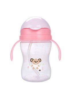 Buy Sippy Cups for Toddlers, 260ML Children's Flip Pp Straw Cup Baby Leak Proof Learning Drinking Cup Anti-fall with Handle Soft Silicone Mouth Pure Bottle Clear Scale Children's Drinking Cup (Pink) in UAE