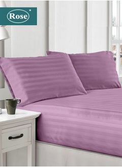 Buy Rose Luxurious Hotel Stripe Fitted Sheet with Deep Pockets and Pillow Cases, Bed Sheet 3-Pieces Set, Soft & Silky Microfiber Fabric, Breathable and Cooling (King Size 200X200+35 cm - Opera Mauve) in Saudi Arabia