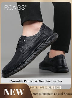 Buy Men Business Casual Shoes Genuine Leather Shoes with Crocodile Pattern Slip Resistant Soft Sole Lace Up Design in Saudi Arabia